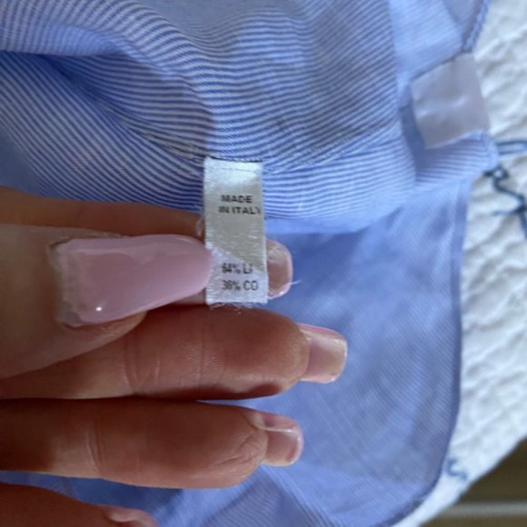 Isaia Men's Blue Pinstripe Dress Shirt in Sz 17 EUC - Picture 7 of 15